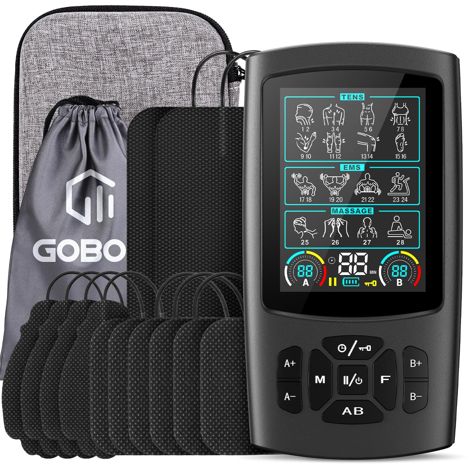 GOBOK Rechargeable Dual-Channel TENS & EMS Unit with Color Display product image 1