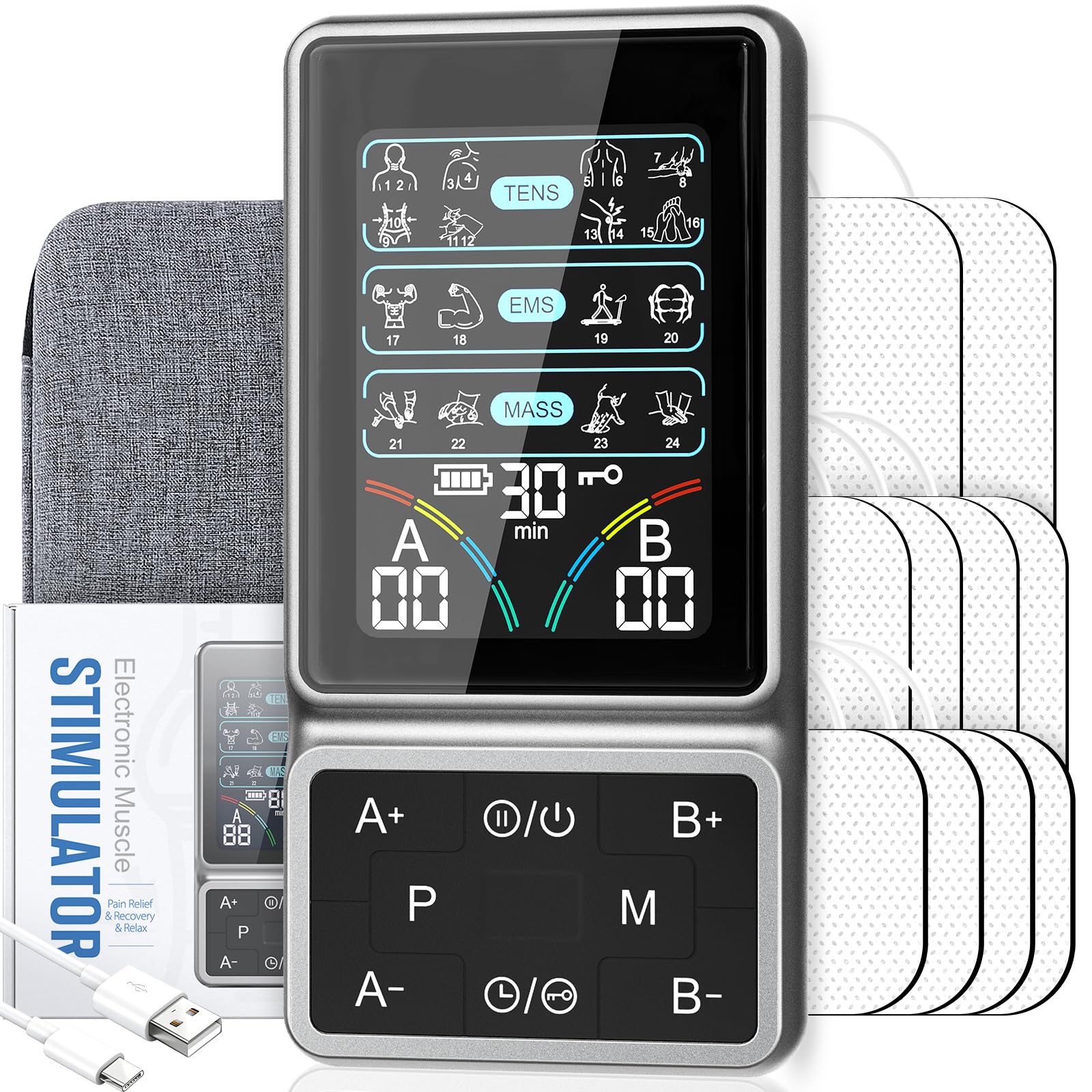 GOBOK 3-in-1 TENS & EMS Unit with HD Color Screen